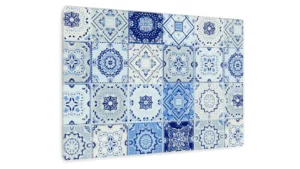 Schneidebrett aus Glas, MOSAIK, BLAU 30x20 cm Küchenbrett, Schutzplatte, Glastablett