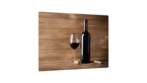 Glas Herdabdeckplatte Schneidebrett WEIN VINO KORK WEINGLAS WEINFLASCHE HOLZ WEIN AUF HOLZ 30x40 cm Multi-Platte Arbeitsplatte Herdschutz Deko für Küchen Gehärtetes
