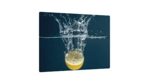 Glas Herdabdeckplatte Schneidebrett ZITRONENWASSER ZITRONE ZITRUSFRUCHT SPLASH 52x60 cm Multi-Platte Arbeitsplatte Herdschutz Deko für Küchen Gehärtetes