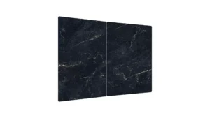 Glas Herdabdeckplatte Schneidebrett SCHWARZER MARMOR 2er Set Multi-Platte Arbeitsplatte Herdschutz Deko für Küchen Gehärtetes Glas, 2 Stück - 52x30cm