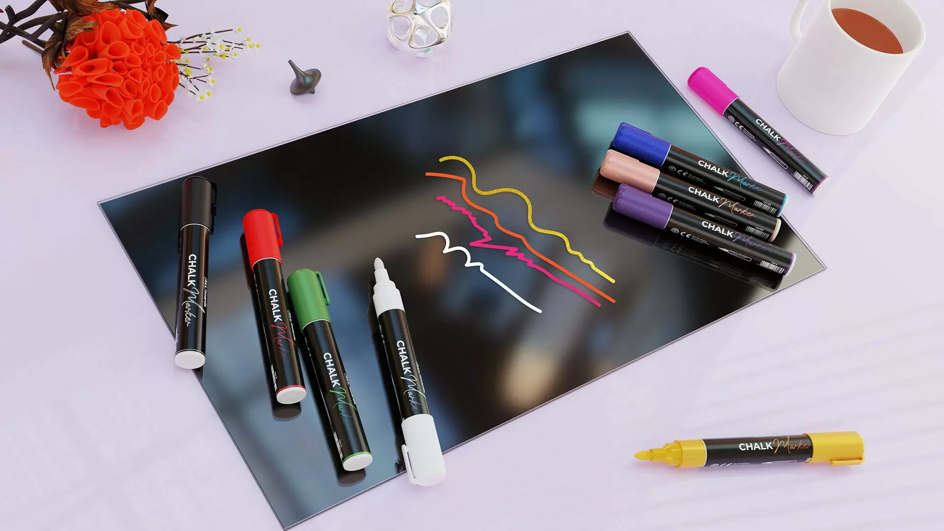 Kreidemarker-Set: rosa, grün, weiß, blau – Bild 5