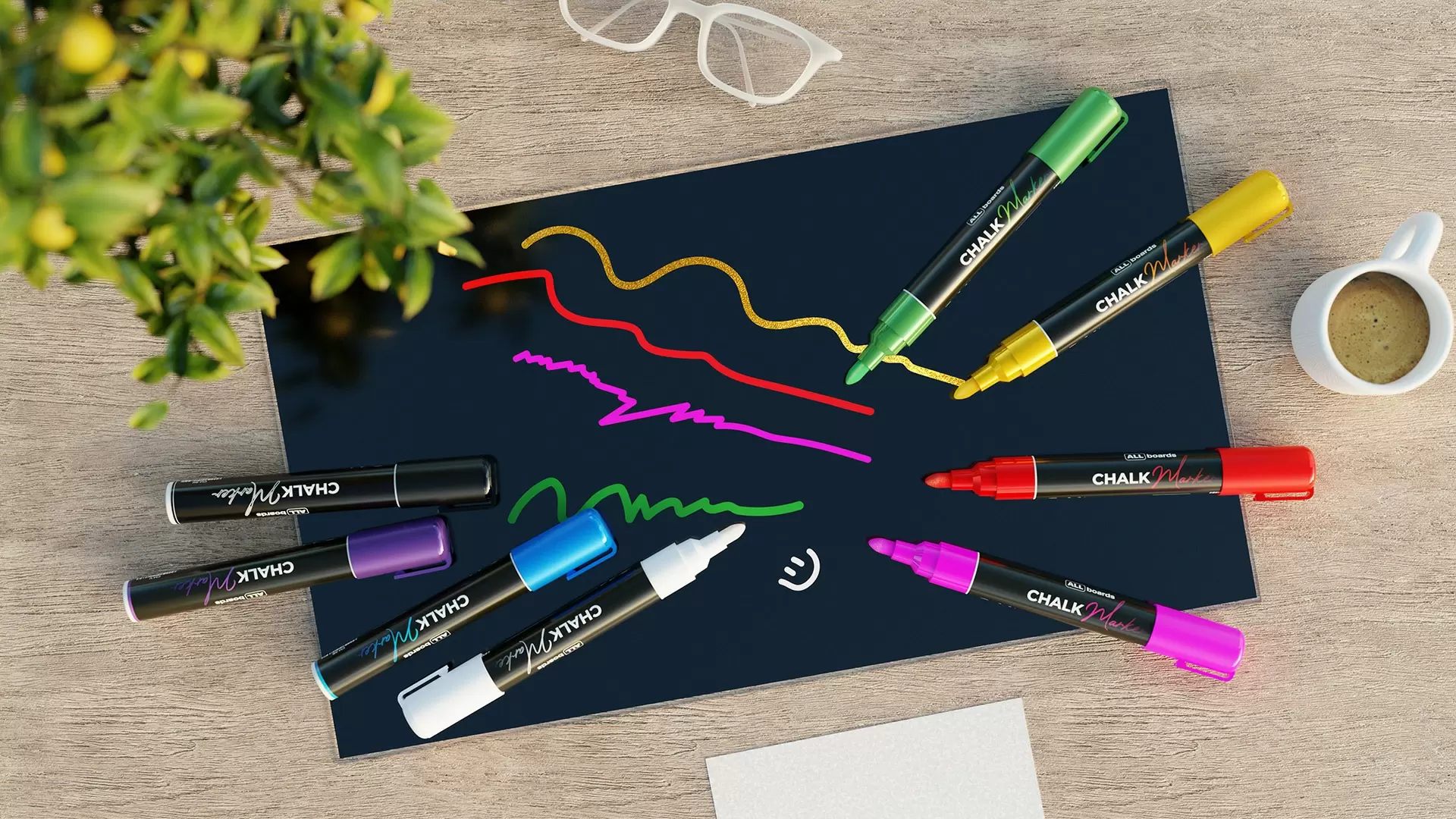 Kreidemarker-Set: rosa, grün, weiß, blau – Bild 3