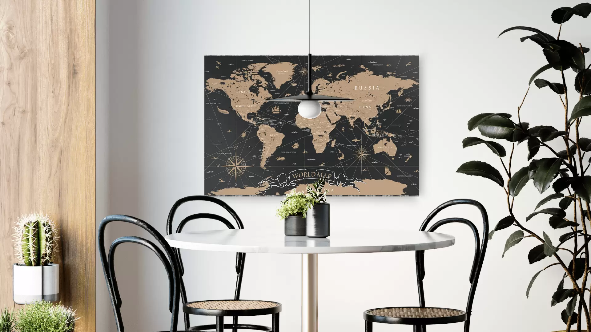 ALLboards Metallische Magnettafel WELTKARTE SCHWARZ VINTAGE KLASSISCH LÄNDER UND HAUPTSTÄDTE 90x60cm MetalBoards Memoboard für jede Art von Magneten Magnetpinnwand + 4 Marker, 10 Magnete und Schwamm – Bild 3