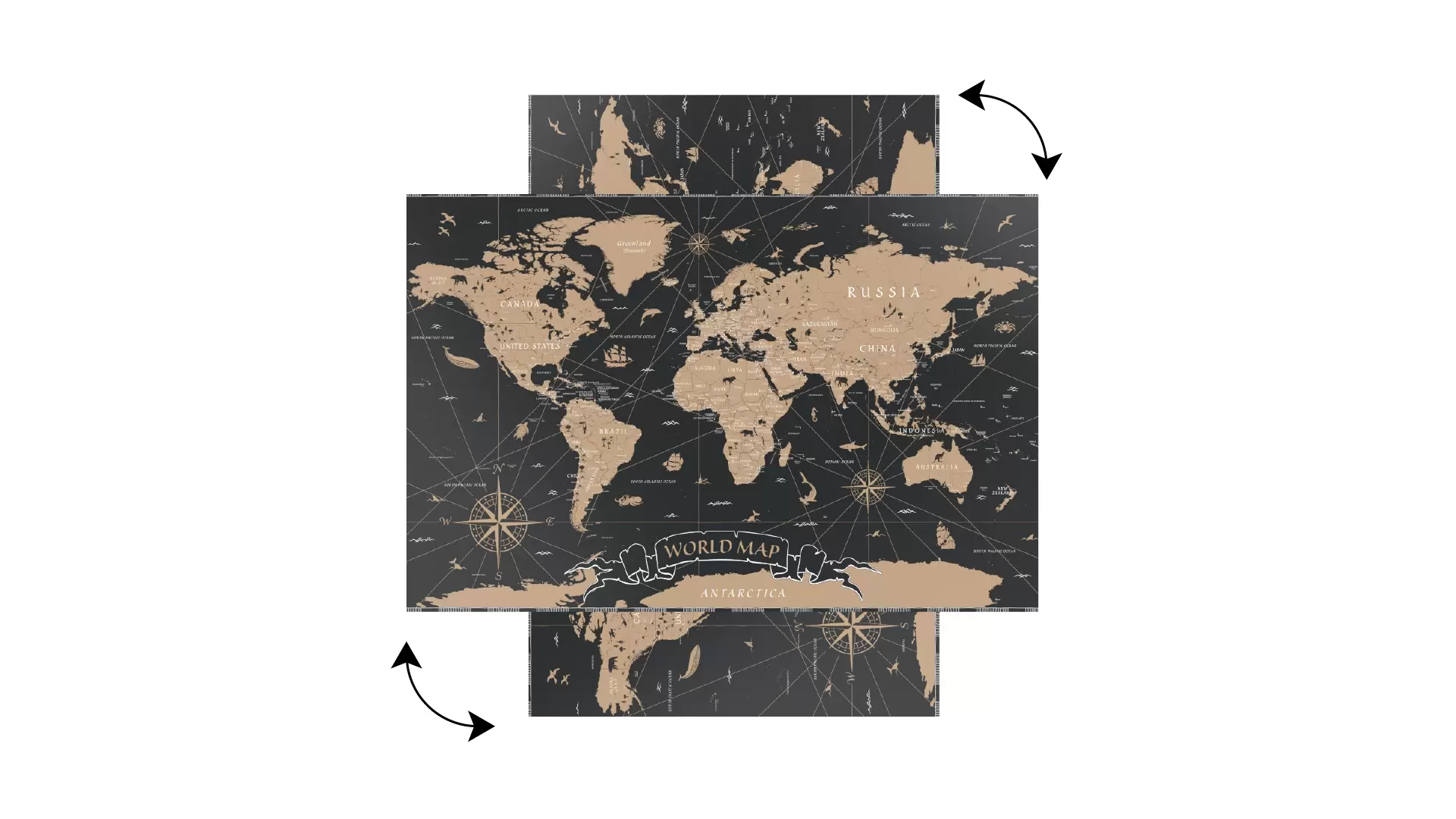 ALLboards Metallische Magnettafel WELTKARTE SCHWARZ VINTAGE KLASSISCH LÄNDER UND HAUPTSTÄDTE 90x60cm MetalBoards Memoboard für jede Art von Magneten Magnetpinnwand + 4 Marker, 10 Magnete und Schwamm – Bild 5