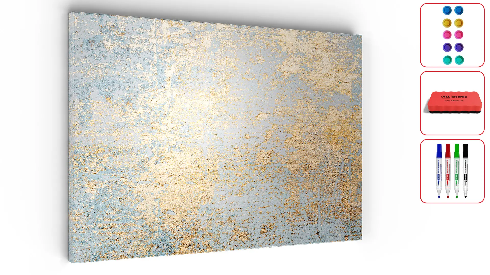 Metallische Magnettafel, MetalBoard, GOLDENER BETON, 60×40 cm + GRATIS Zubehörset