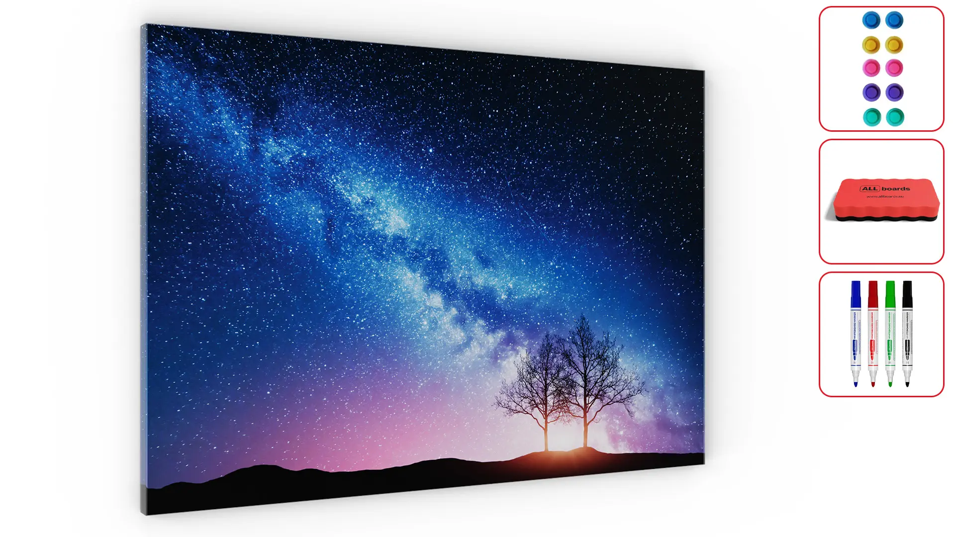 Metallische Magnettafel, MetalBoard, MILCHSTRASSE 90x60 cm + GRATIS Zubehörset