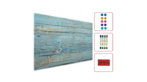 Metallische Magnettafel BLAUES BRETT RETRO HOLZ 60x40cm MetalBoards Memoboard für jede Art von Magneten Magnetpinnwand zum Beschriften + 4 Marker, 10 Magnete und Schwamm im Lieferumfang