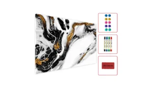 Metallische Magnettafel MARMOR MARMORSTEIN GOLD WEIß 60x40cm MetalBoards Memoboard für jede Art von Magneten Magnetpinnwand zum Beschriften + 4 Marker, 10 Magnete und Schwamm im Lieferumfang