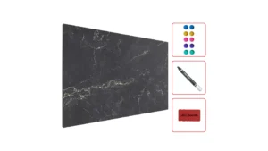 Metallische Magnettafel SCHWARZER MARMOR 60x40cm MetalBoards Memoboard für jede Art von Magneten Magnetpinnwand + Marker, 10 Magnete und Schwamm