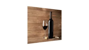 Spritzschutz Küche Herd WEIN VINO KORK WEINGLAS WEINFLASCHE HOLZ WEIN AUF HOLZ 60x65cm Küchenrückwand aus Echtglas, alle Unterlagen möglich, Deko für Küchen Gehärtetes Glas Schutz gegen Fett