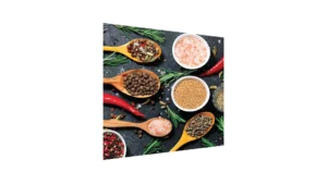 Spritzschutz Küche Herd GEWÜRZE SALZ UND PFEFFER SALZ-PFEFFER FELS 60x65cm Küchenrückwand aus Echtglas, alle Unterlagen möglich,für Küchen Gehärtetes Glas Schutz gegen Fett und Spritzwasser