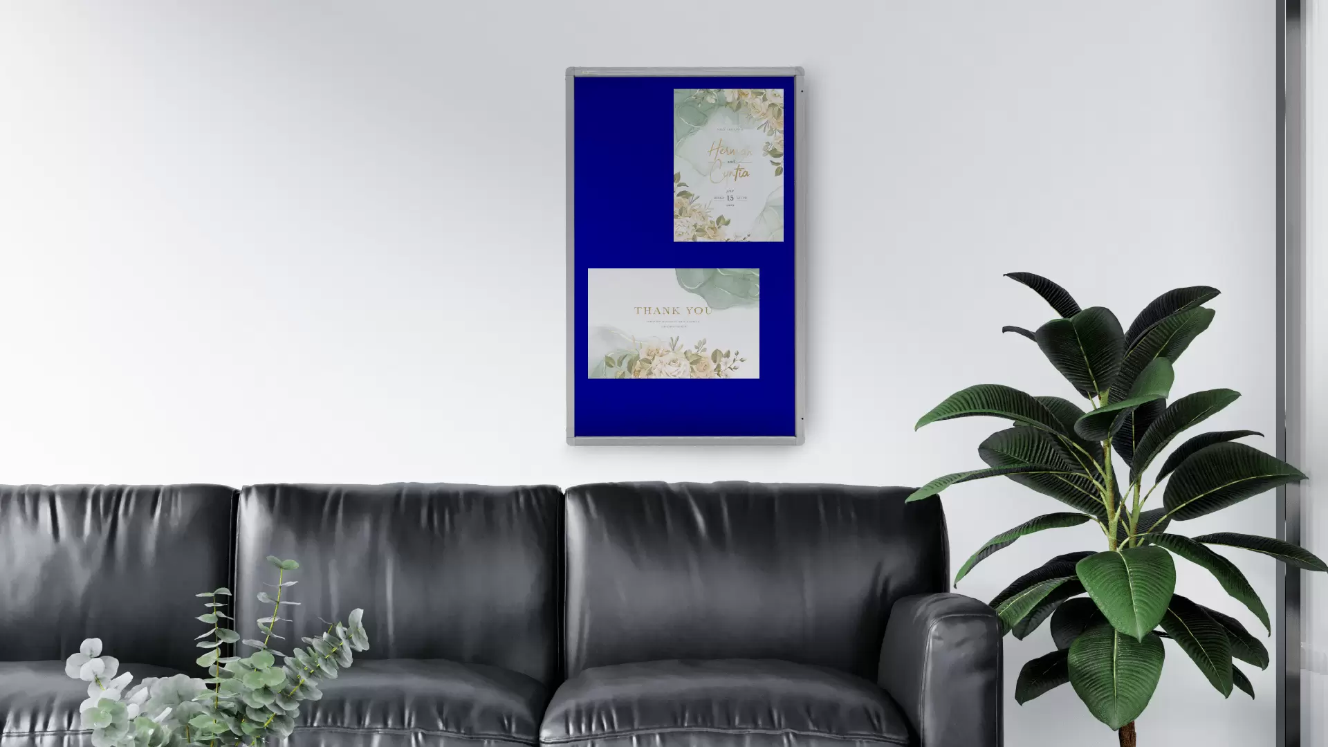 Filz-Schaukasten Blau 120x90 cm mit Aluminiumrahmen – Bild 2
