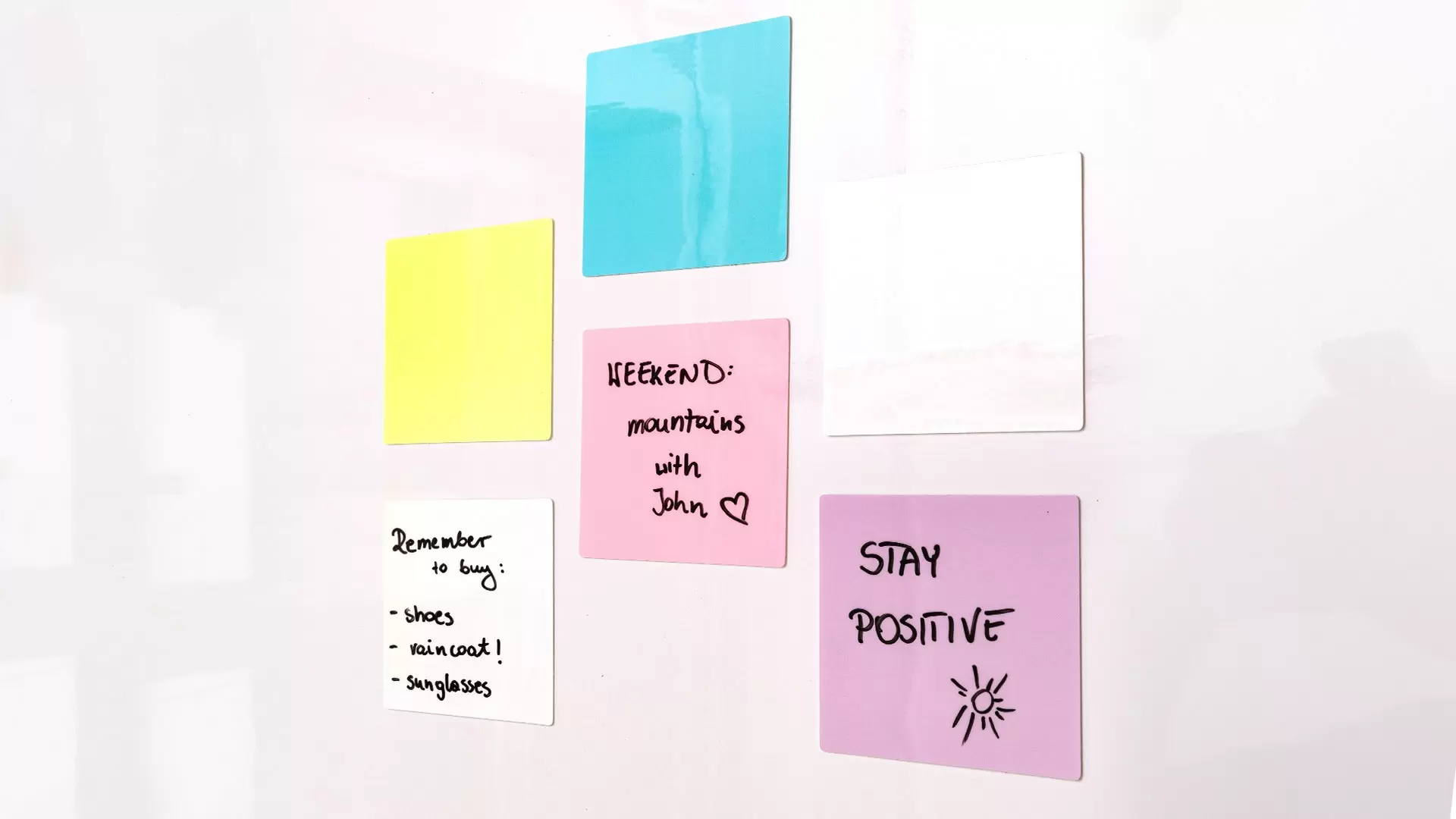 Selbstklebende, elektrostatische, trocken abwischbare Notizzetteln, Sticky Notes – Pastell-Set (5 Farben), wiederverwendbar – Bild 2