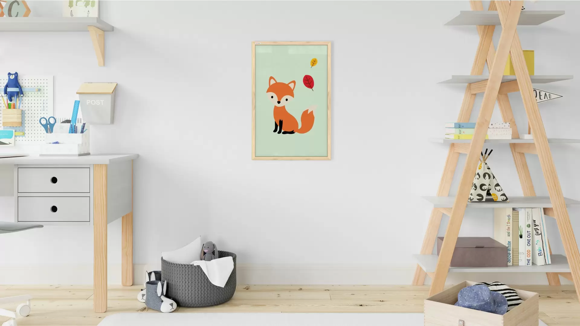 Fuchs, Pastellfarben, 60x40cm im Naturholzrahmen, Magnettafel – Bild 2