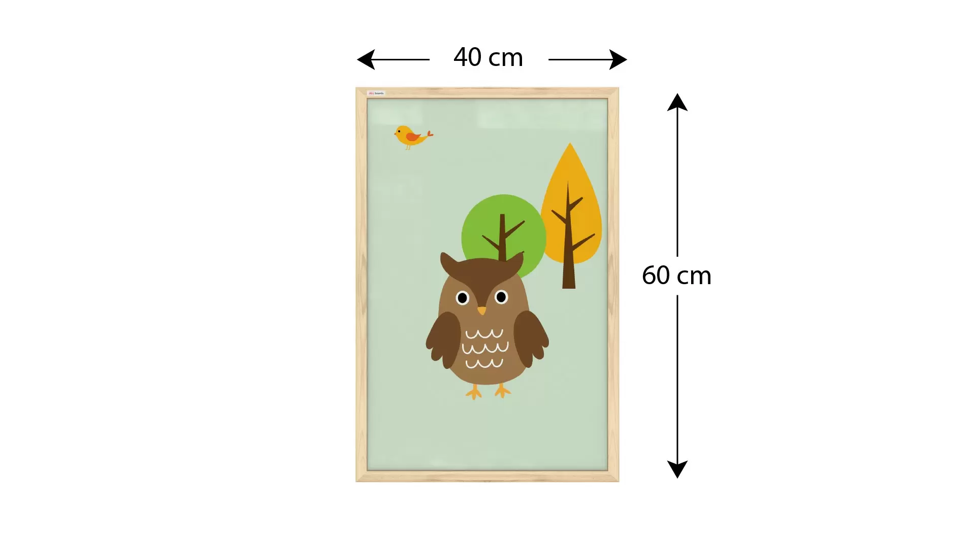 Eule, Pastellfarben, 60x40cm im Naturholzrahmen, Magnettafel – Bild 3