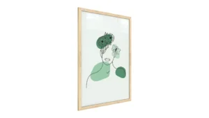 Frau in Blumen, Grün-Pastellfarben, 60x40cm im Naturholzrahmen, Magnettafel Nr. 2