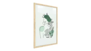 Frau in Blumen, Grün-Pastellfarben, 60x40cm im Naturholzrahmen, Magnettafel Nr. 3