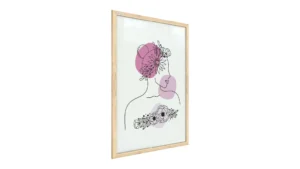 Frau in Blumen, Rosa-Pastellfarben, 60x40cm im Naturholzrahmen, Magnettafel Nr. 1