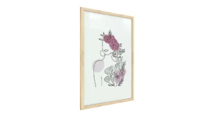 Frau in Blumen, Rosa-Pastellfarben, 60x40cm im Naturholzrahmen, Magnettafel Nr. 3