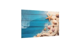 ALLboards Glas Magnettafel MUSCHELN BLAUES HOLZ SAND SEIL 60x40cm Glasbild Memoboard aus Glas Glastafel mit Motiv Magnetwand zum Beschriften Magnetische Tafel Wanddekoration Wandbild